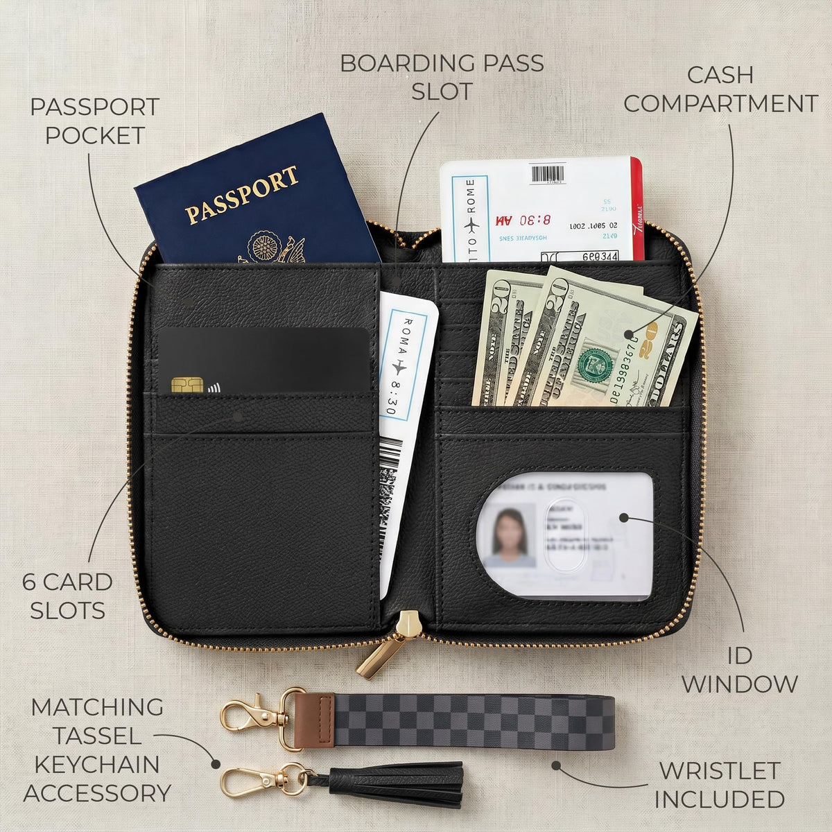 Passport Wallet with Detachable Wrist Strap