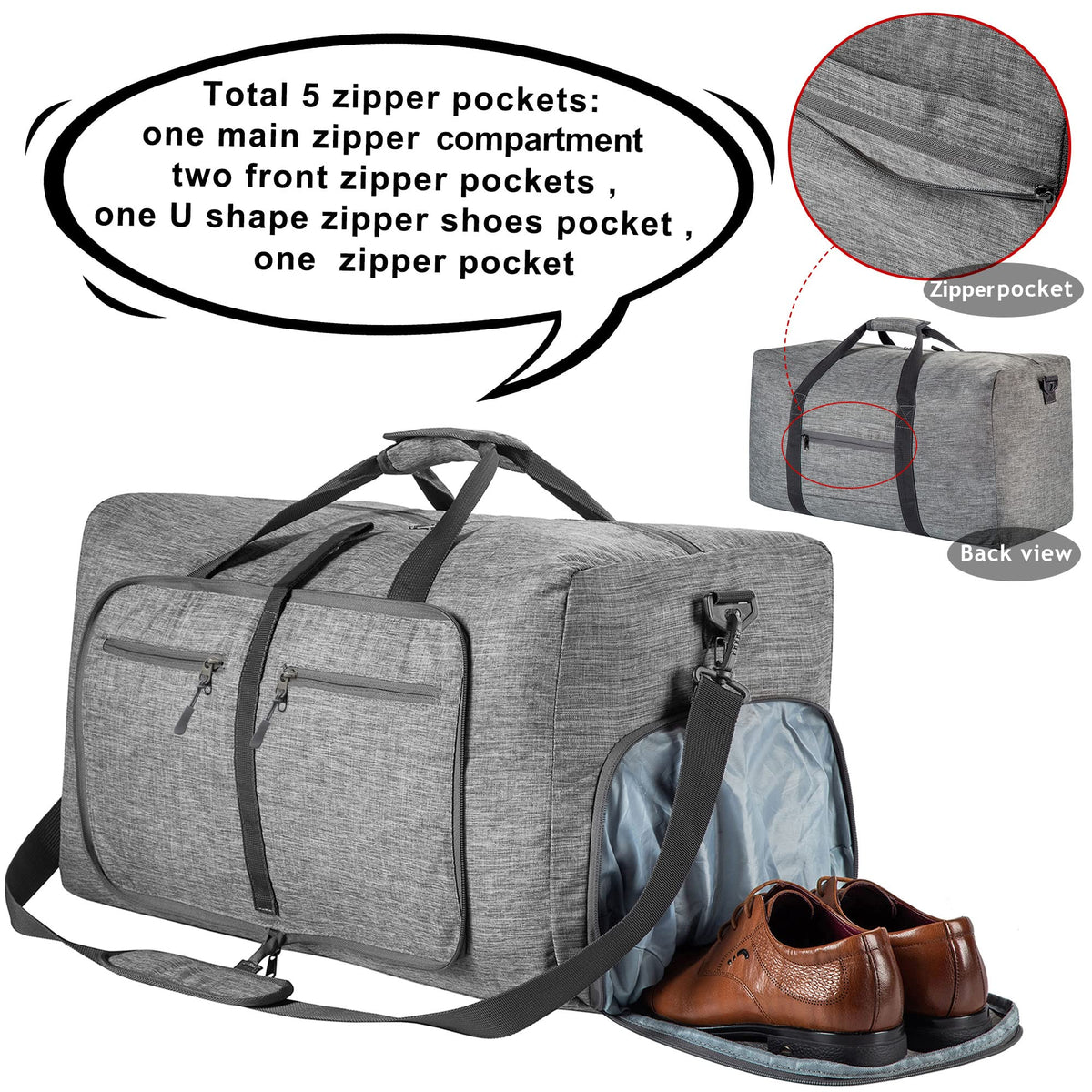 65L–115L Foldable Duffel with Shoe Compartment